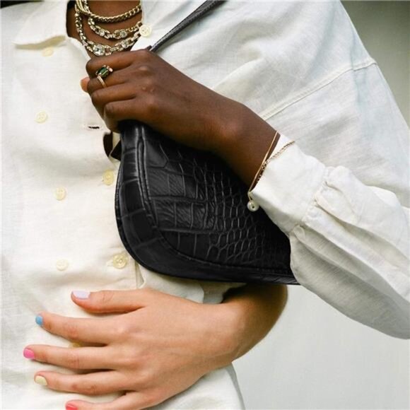 Crocodile Effect Retro Faux Leather Classic Clutch Shoulder Purse Handbag - Picture 4 of 7